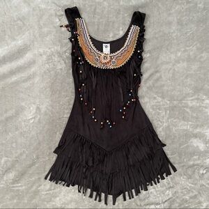 Spirit Halloween Black Beaded Layered Fringe Dress Costume Size Small